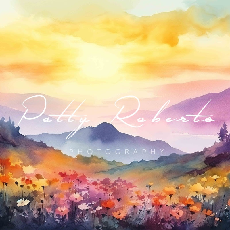 Kate Aquarell Majestätische Berge Hintergrund von Patty Roberts - Kate Backdrop.de