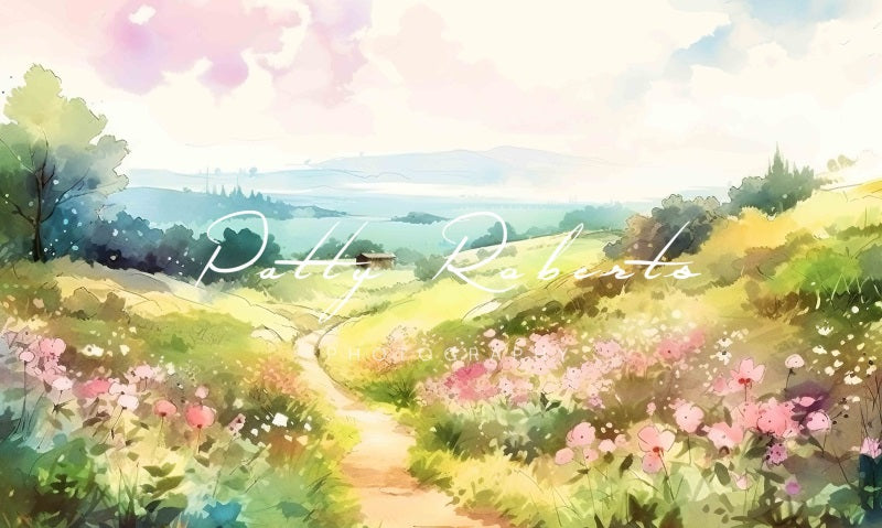 Kate Aquarell Wiese Gelassenheit Hintergrund von Patty Roberts - Kate Backdrop.de