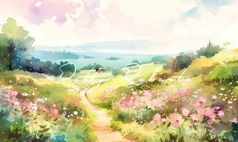 Kate Aquarell Wiese Gelassenheit Hintergrund von Patty Roberts - Kate Backdrop.de