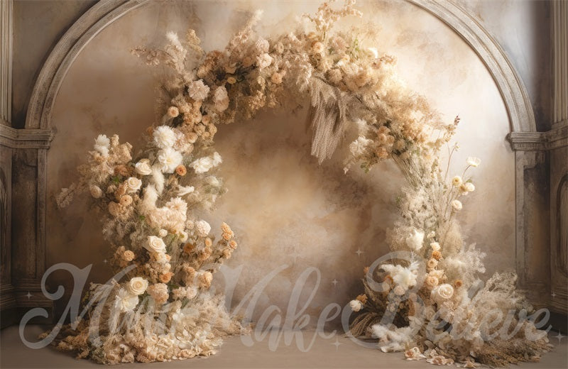 Kate Painterly Fine Art Floral Luxury Flower Arch auf Beige Wand Hochzeit Geburtstag Kommunion Hintergrund von Mini MakeBelieve - Kate Backdrop.de