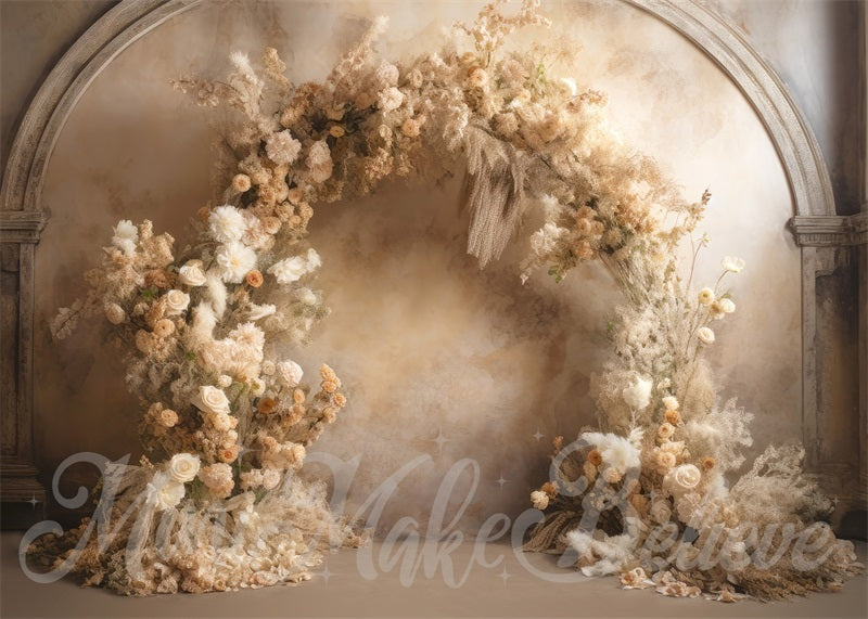 Kate Painterly Fine Art Floral Luxury Flower Arch auf Beige Wand Hochzeit Geburtstag Kommunion Hintergrund von Mini MakeBelieve - Kate Backdrop.de