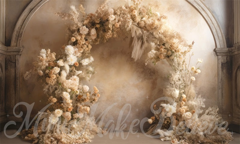Kate Painterly Fine Art Floral Luxury Flower Arch auf Beige Wand Hochzeit Geburtstag Kommunion Hintergrund von Mini MakeBelieve - Kate Backdrop.de