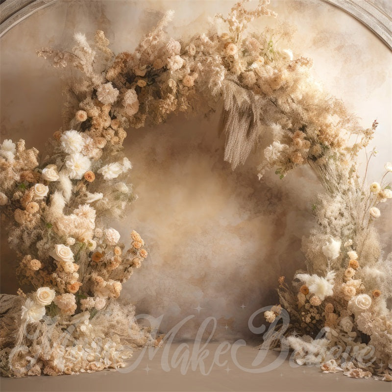 Kate Painterly Fine Art Floral Luxury Flower Arch auf Beige Wand Hochzeit Geburtstag Kommunion Hintergrund von Mini MakeBelieve - Kate Backdrop.de