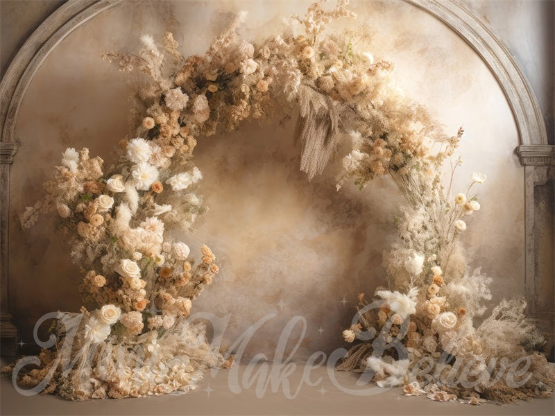 Kate Painterly Fine Art Floral Luxury Flower Arch auf Beige Wand Hochzeit Geburtstag Kommunion Hintergrund von Mini MakeBelieve - Kate Backdrop.de