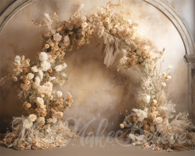 Kate Painterly Fine Art Floral Luxury Flower Arch auf Beige Wand Hochzeit Geburtstag Kommunion Hintergrund von Mini MakeBelieve - Kate Backdrop.de
