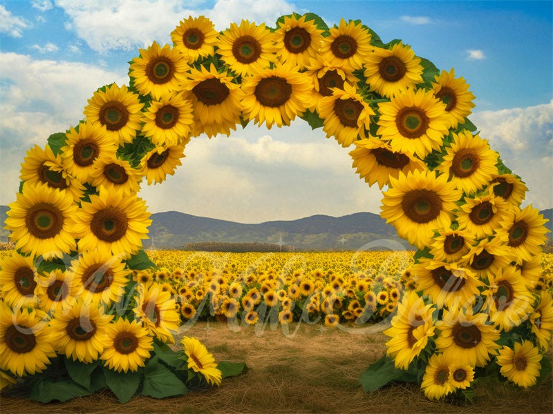 Kate Malerischer Sonnenblumenfeldbogen mit Bodenhintergrund von Mini MakeBelieve - Kate Backdrop.de