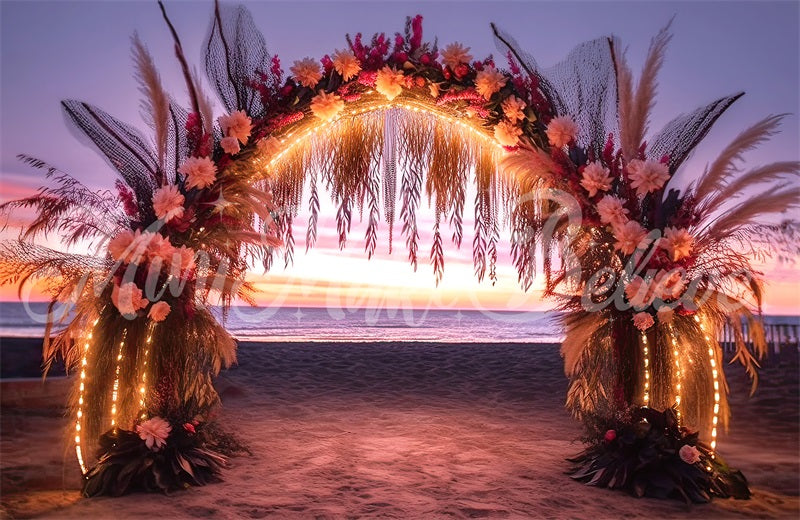 Kate Malerischer Strand Sonnenuntergang Glühender Bogen Hintergrund von Mini MakeBelieve - Kate Backdrop.de
