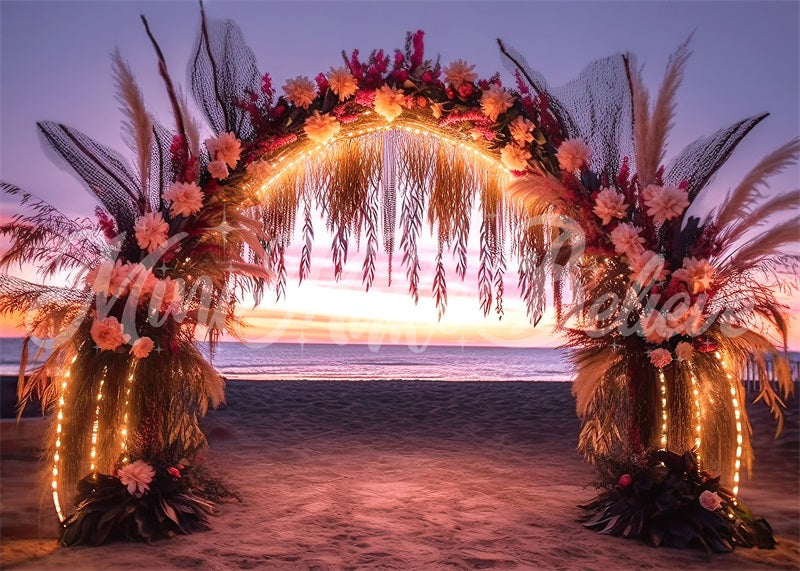 Kate Malerischer Strand Sonnenuntergang Glühender Bogen Hintergrund von Mini MakeBelieve - Kate Backdrop.de