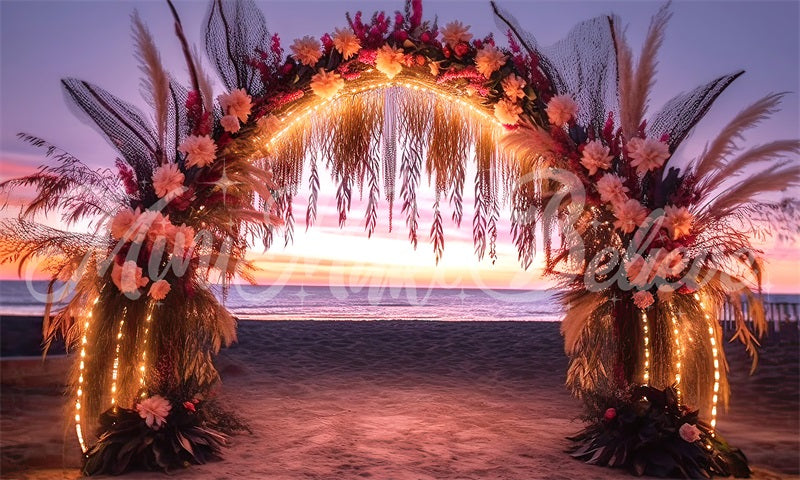 Kate Malerischer Strand Sonnenuntergang Glühender Bogen Hintergrund von Mini MakeBelieve - Kate Backdrop.de