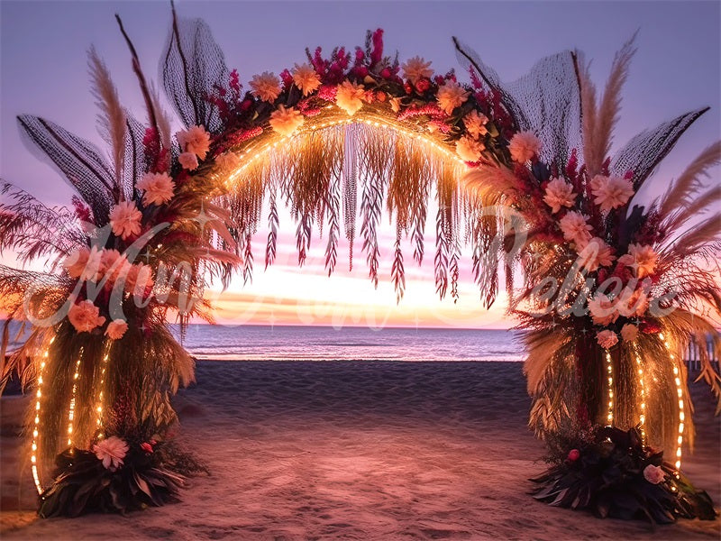 Kate Malerischer Strand Sonnenuntergang Glühender Bogen Hintergrund von Mini MakeBelieve - Kate Backdrop.de
