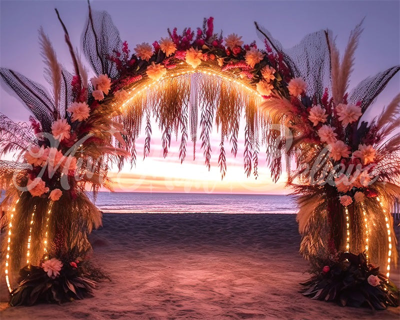 Kate Malerischer Strand Sonnenuntergang Glühender Bogen Hintergrund von Mini MakeBelieve - Kate Backdrop.de