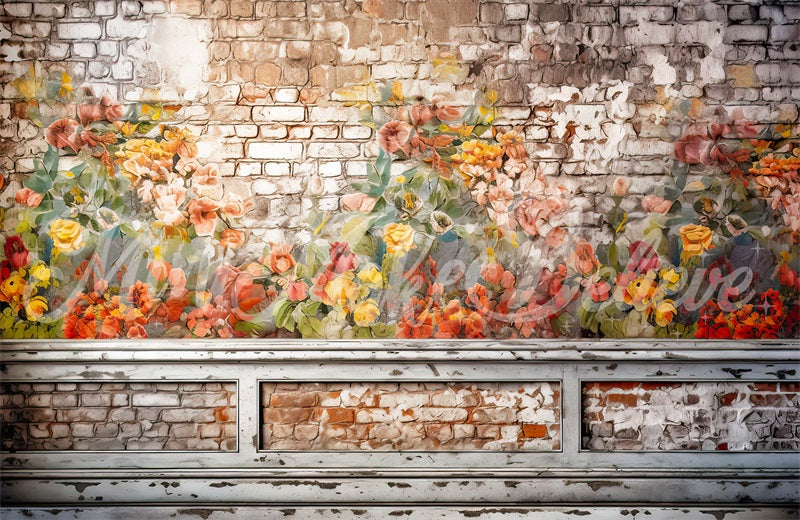 Kate Malerische Backsteinmauer Floral Malerei Hintergrund von Mini MakeBelieve - Kate Backdrop.de