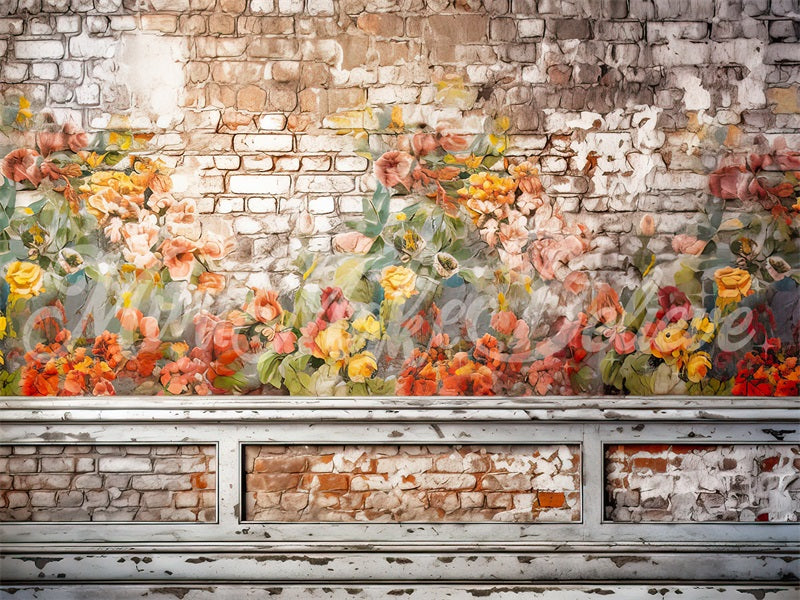 Kate Malerische Backsteinmauer Floral Malerei Hintergrund von Mini MakeBelieve - Kate Backdrop.de