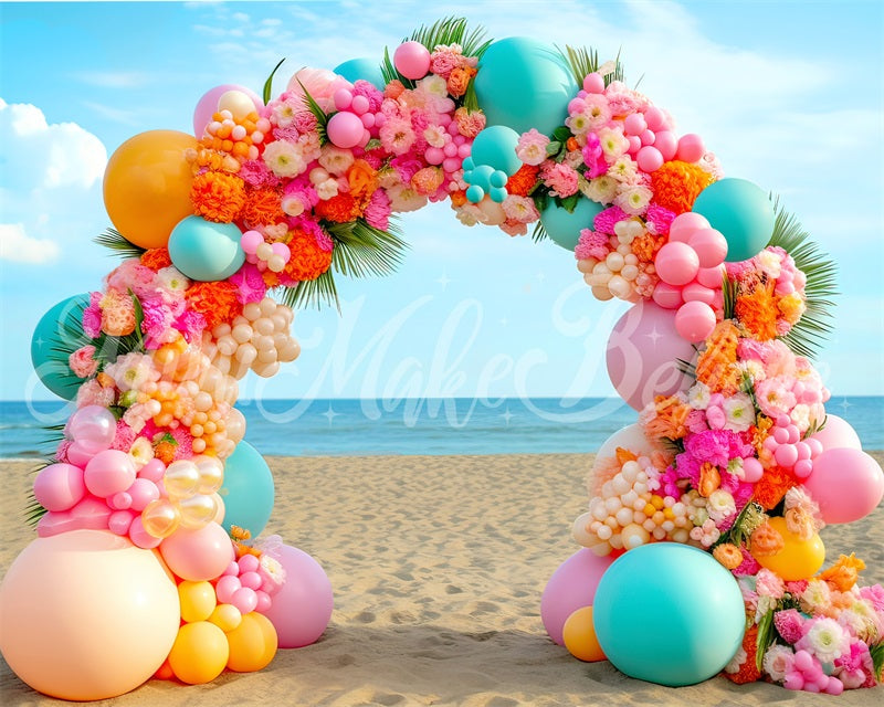Kate Sommer helle Strand Ballon Floral Arch Hintergrund von Mini MakeBelieve - Kate Backdrop.de