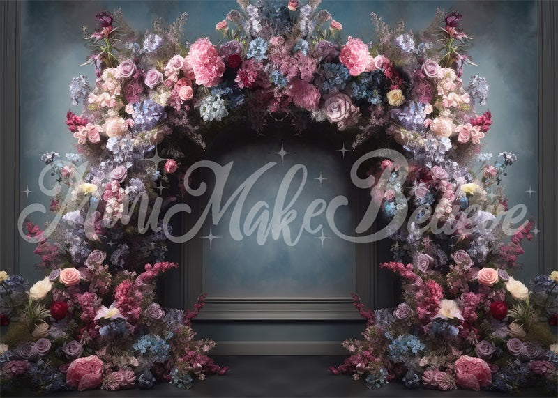 Kate Fine Art Blau Rosa Lila Floral Arch Interieur Hintergrund von Mini MakeBelieve - Kate Backdrop.de