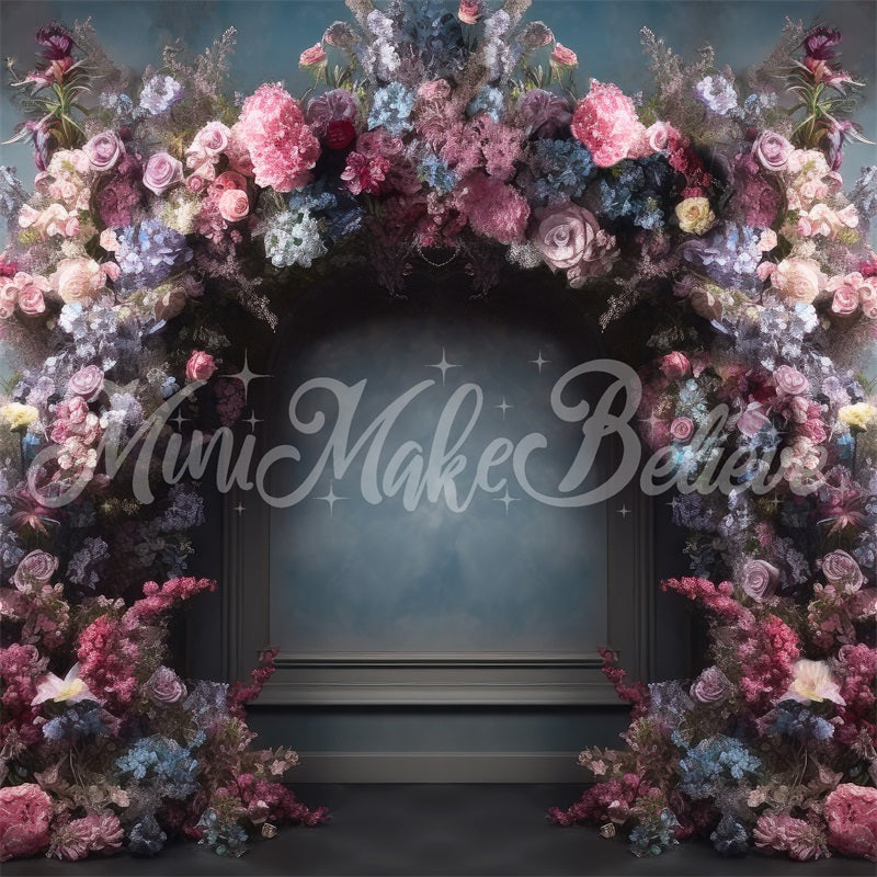 Kate Fine Art Blau Rosa Lila Floral Arch Interieur Hintergrund von Mini MakeBelieve - Kate Backdrop.de