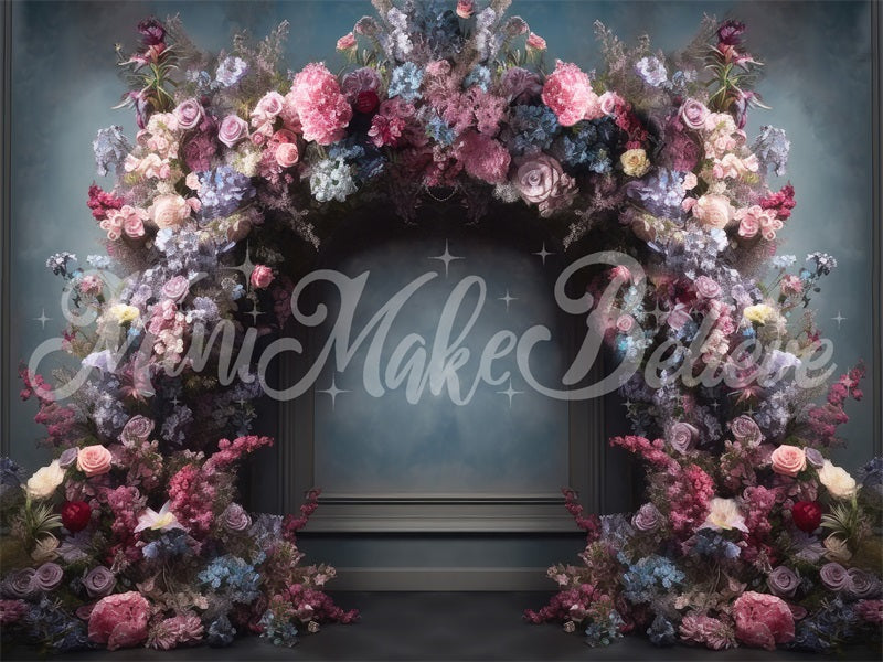 Kate Fine Art Blau Rosa Lila Floral Arch Interieur Hintergrund von Mini MakeBelieve - Kate Backdrop.de
