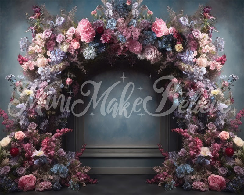 Kate Fine Art Blau Rosa Lila Floral Arch Interieur Hintergrund von Mini MakeBelieve - Kate Backdrop.de