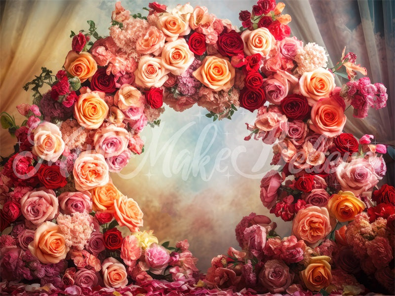 Kate Fine Art Floral Flower Circle mit Vorhängen Muttertag Geburtstag Hintergrund von Mini MakeBelieve - Kate Backdrop.de