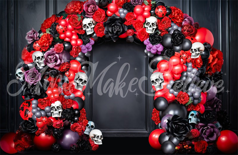 Kate Halloween Dia Dead Spooky Schädel Ballon Blumenbogen Hintergrund von Mini MakeBelieve - Kate Backdrop.de