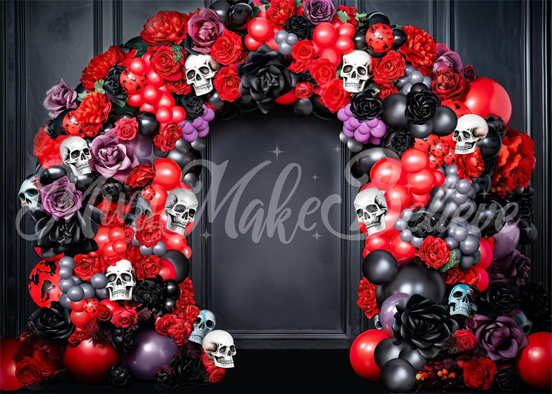 Kate Halloween Dia Dead Spooky Schädel Ballon Blumenbogen Hintergrund von Mini MakeBelieve - Kate Backdrop.de