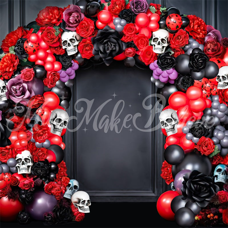 Kate Halloween Dia Dead Spooky Schädel Ballon Blumenbogen Hintergrund von Mini MakeBelieve - Kate Backdrop.de