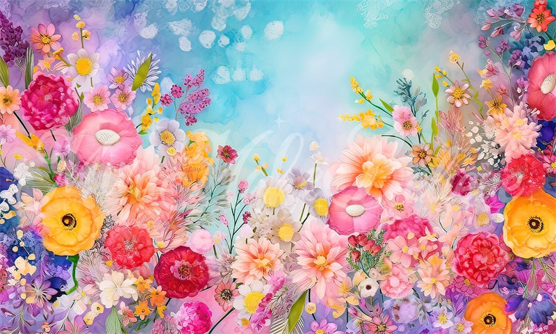 Kate Aquarell gemalt hellen Frühling Sommer Blumen Geburtstag Torte Smash Hintergrund von Mini MakeBelieve - Kate Backdrop.de