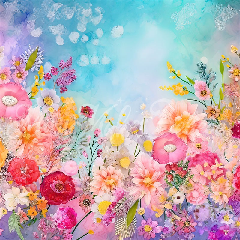 Kate Aquarell gemalt hellen Frühling Sommer Blumen Geburtstag Torte Smash Hintergrund von Mini MakeBelieve - Kate Backdrop.de