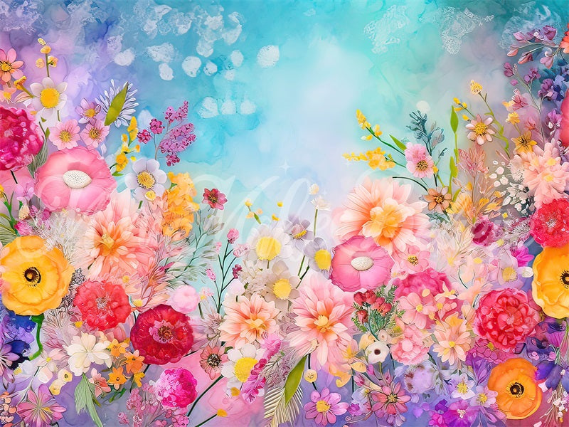 Kate Aquarell gemalt hellen Frühling Sommer Blumen Geburtstag Torte Smash Hintergrund von Mini MakeBelieve - Kate Backdrop.de