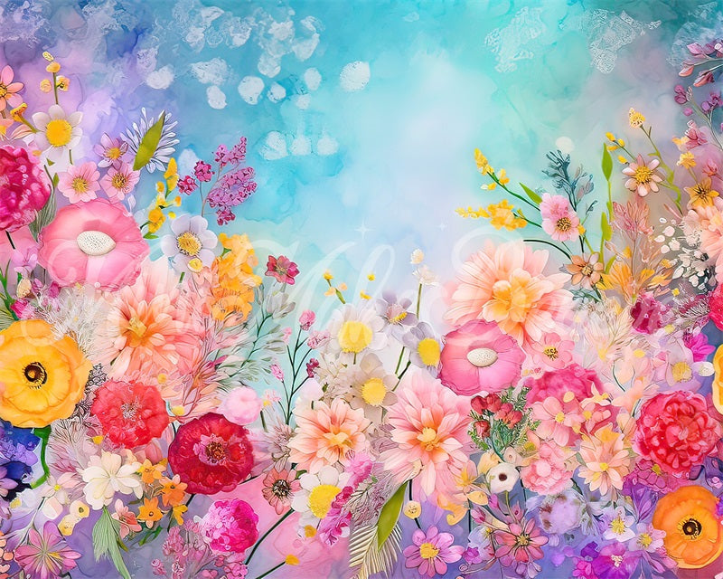 Kate Aquarell gemalt hellen Frühling Sommer Blumen Geburtstag Torte Smash Hintergrund von Mini MakeBelieve - Kate Backdrop.de