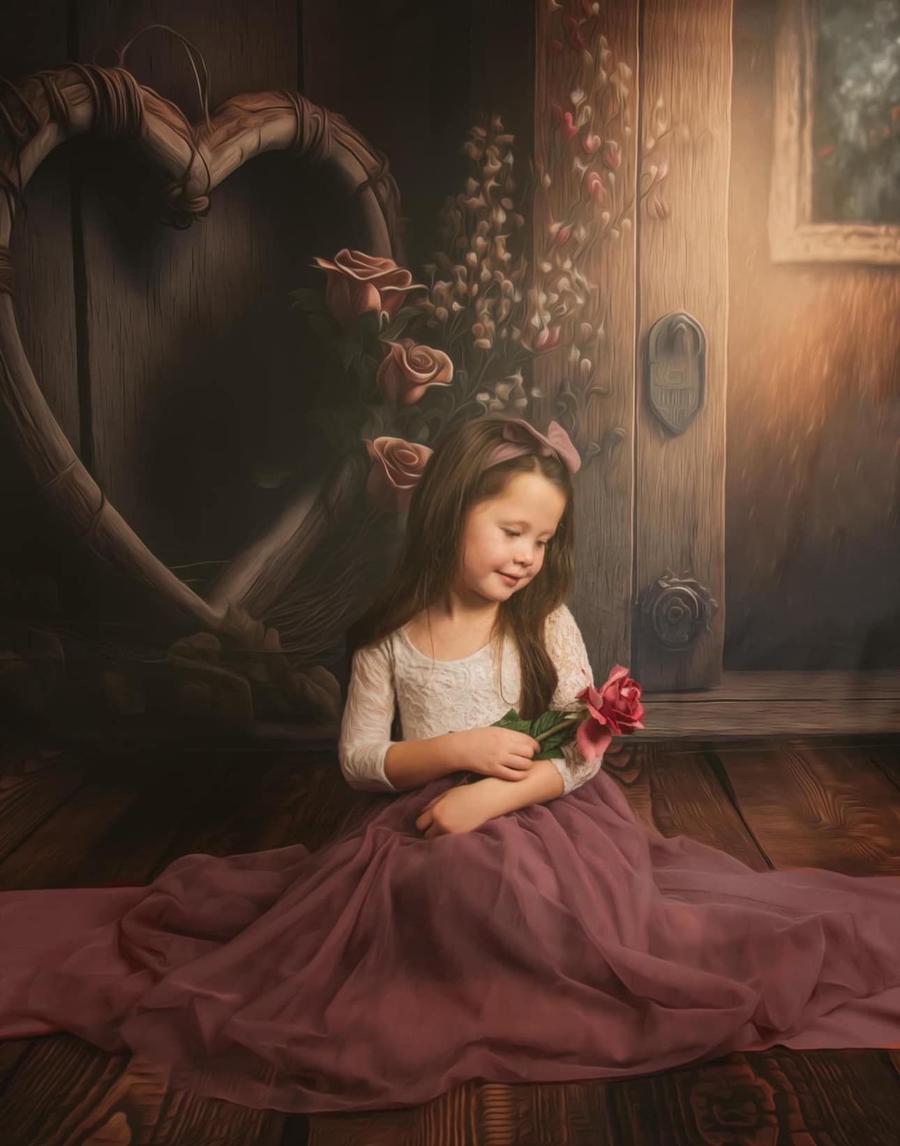 Kate Rustikale Rose Herz Hintergrund von Angela Miller - Kate Backdrop.de