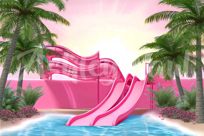 Kate Wasserrutsche Pool Spaß Fantasie Puppe Hintergrund von Ashley Paul - Kate Backdrop.de