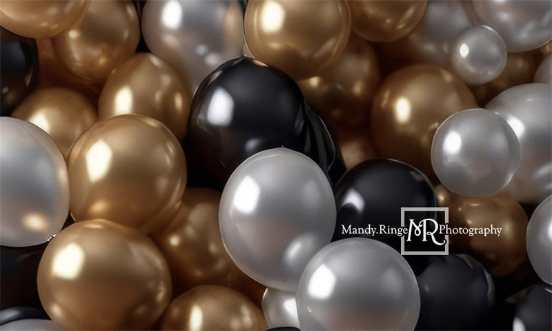 Kate Schwarz Gold Silber Ballon Wand Geburtstag Hintergrund von Mandy Ringe Fotograf - Kate Backdrop.de