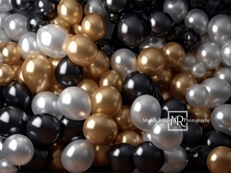 Kate Schwarz Gold Silber Ballon Wand Geburtstag Hintergrund von Mandy Ringe Fotograf - Kate Backdrop.de