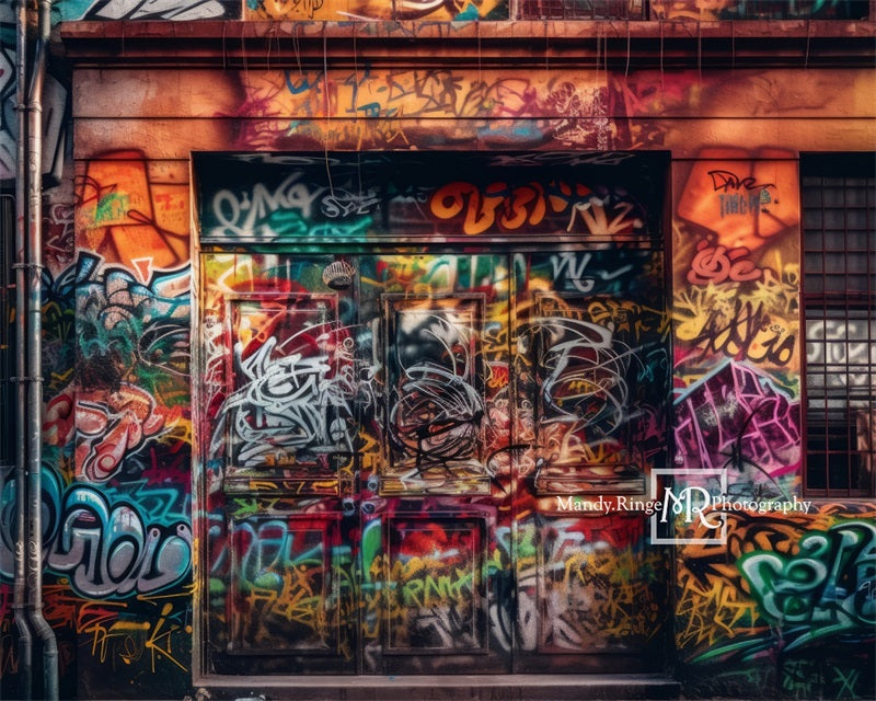 Kate Bunte Graffiti Wand mit Tür Hintergrund von Mandy Ringe Fotograf - Kate Backdrop.de