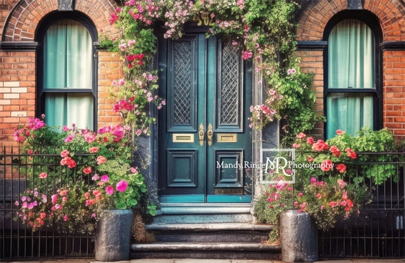 Kate Bunte Frühlingsblumen mit Teal Tür Hintergrund von Mandy Ringe Fotograf - Kate Backdrop.de