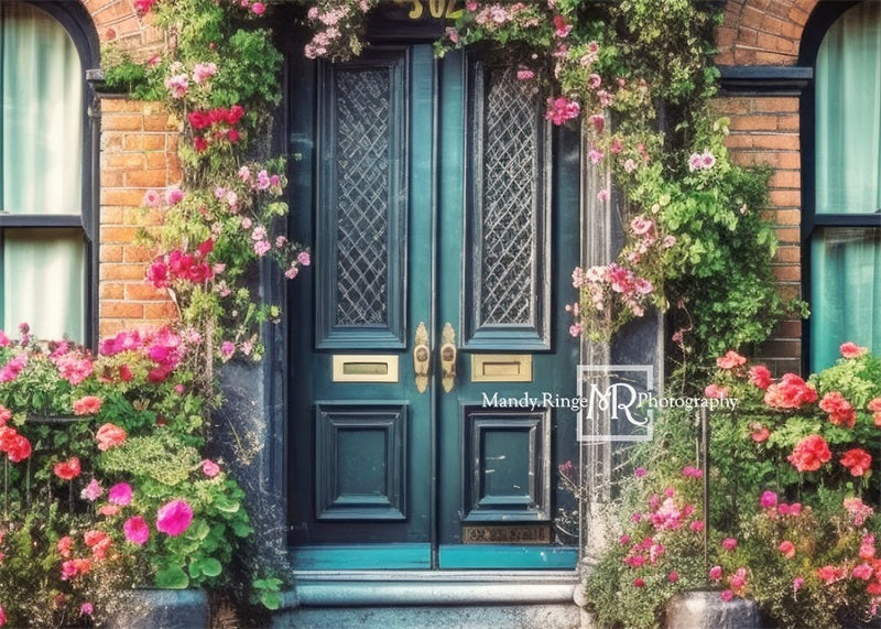 Kate Bunte Frühlingsblumen mit Teal Tür Hintergrund von Mandy Ringe Fotograf - Kate Backdrop.de