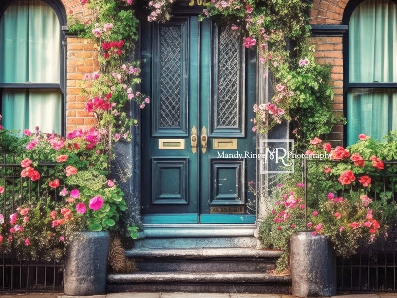 Kate Bunte Frühlingsblumen mit Teal Tür Hintergrund von Mandy Ringe Fotograf - Kate Backdrop.de