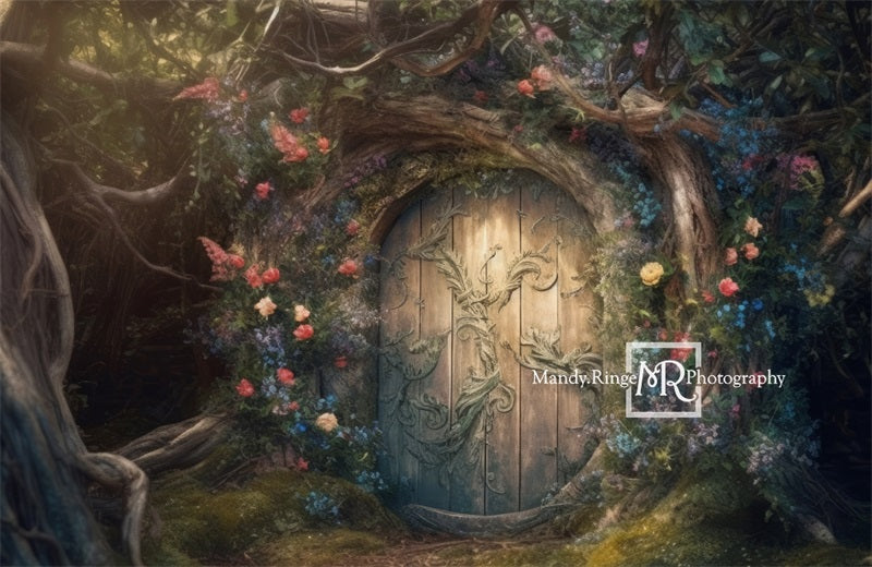 Kate Verzauberte Fairy Tree House mit Blumen Hintergrund von Mandy Ringe Fotograf - Kate Backdrop.de