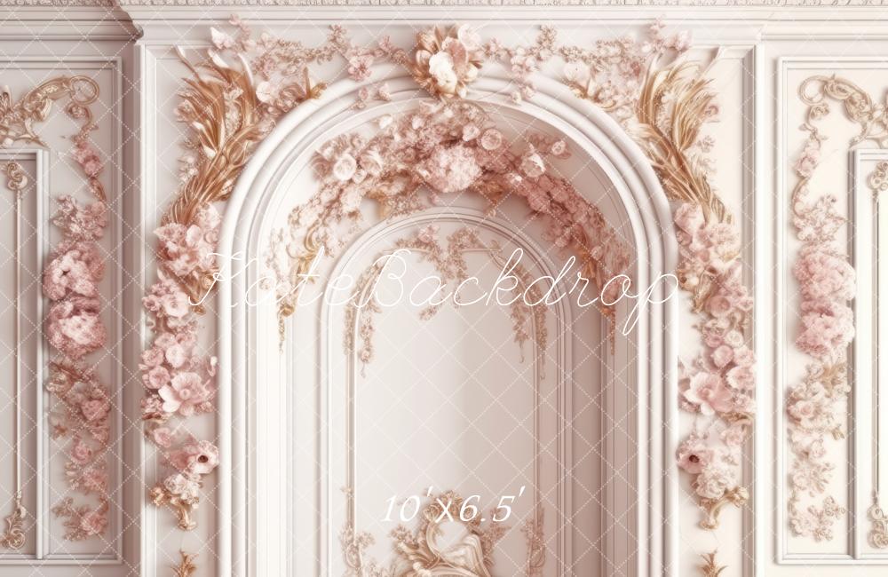 Kate Verschnörkelte rosa und weiße Prinzessinnenwand Hintergrund von Mandy Ringe Fotografie - Kate Backdrop.de