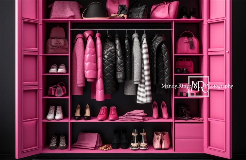 Kate Rosa und schwarz Puppe Zubehör Schrank Barbie Hintergrund von Mandy Ringe Fotograf - Kate Backdrop.de