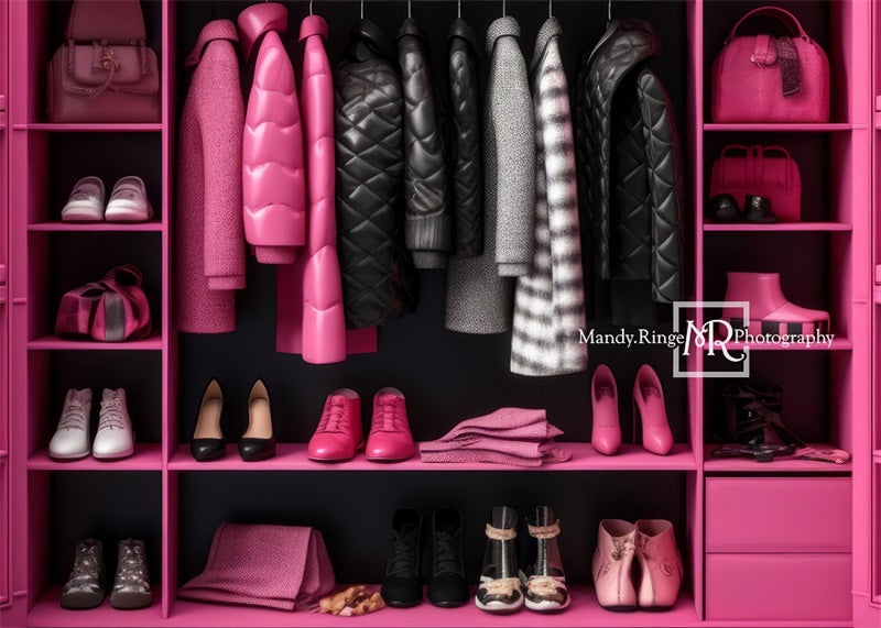Kate Rosa und schwarz Puppe Zubehör Schrank Barbie Hintergrund von Mandy Ringe Fotograf - Kate Backdrop.de