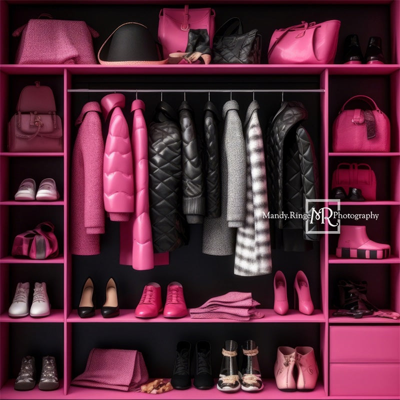 Kate Rosa und schwarz Puppe Zubehör Schrank Barbie Hintergrund von Mandy Ringe Fotograf - Kate Backdrop.de