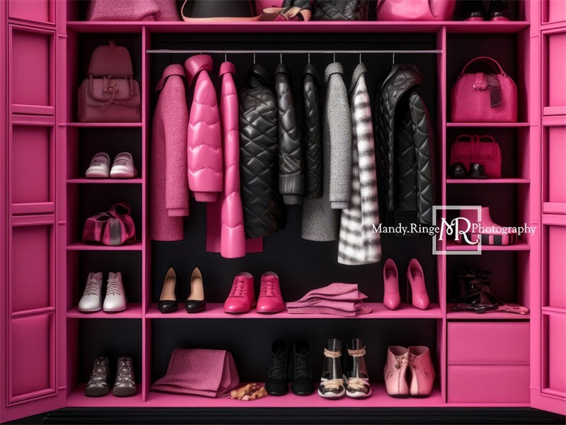 Kate Rosa und schwarz Puppe Zubehör Schrank Barbie Hintergrund von Mandy Ringe Fotograf - Kate Backdrop.de