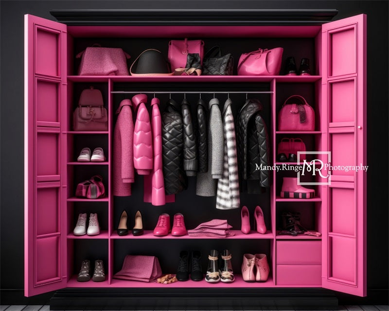 Kate Rosa und schwarz Puppe Zubehör Schrank Barbie Hintergrund von Mandy Ringe Fotograf - Kate Backdrop.de