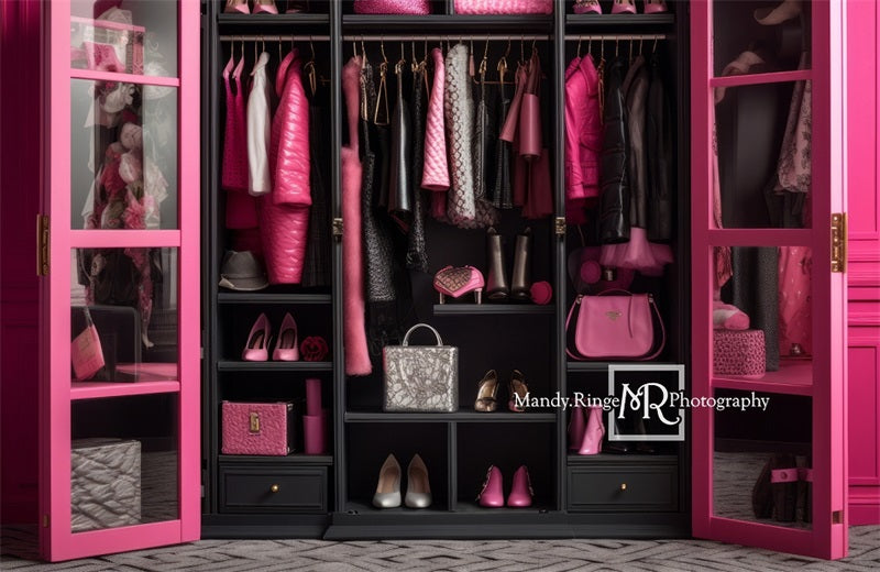 Kate Rosa und schwarze Puppe Schrank Barbie Hintergrund von Mandy Ringe Fotograf - Kate Backdrop.de