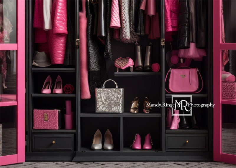 Kate Rosa und schwarze Puppe Schrank Barbie Hintergrund von Mandy Ringe Fotograf - Kate Backdrop.de