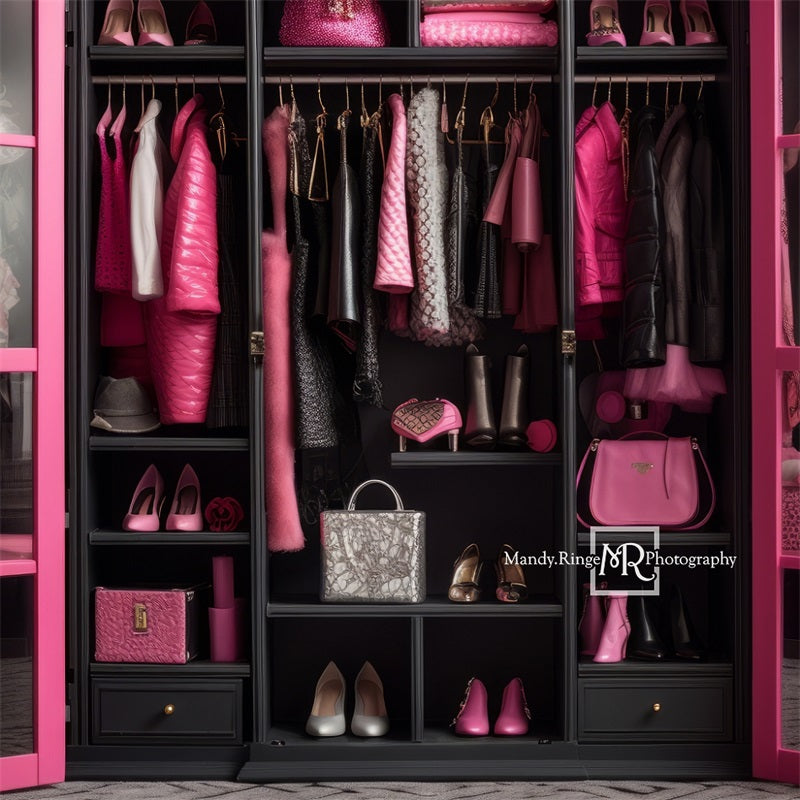 Kate Rosa und schwarze Puppe Schrank Barbie Hintergrund von Mandy Ringe Fotograf - Kate Backdrop.de