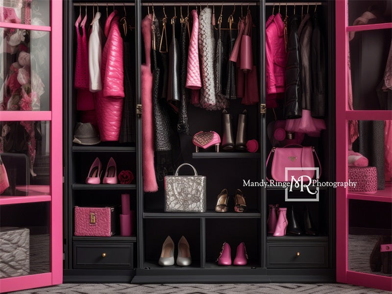 Kate Rosa und schwarze Puppe Schrank Barbie Hintergrund von Mandy Ringe Fotograf - Kate Backdrop.de