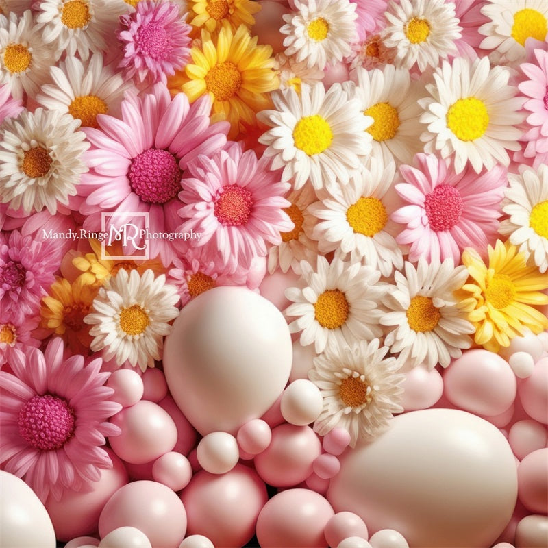 Kate Rosa Gelb Weiß Luftballon Wand mit Gänseblümchen Hintergrund von Mandy Ringe Fotograf - Kate Backdrop.de